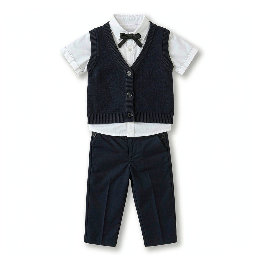 童趣屋·男童针织开衫领结礼服三件套